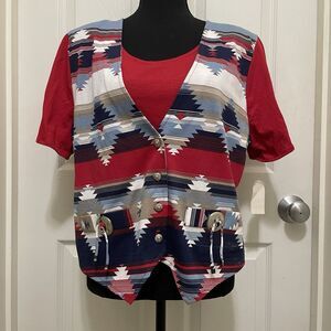 Vintage Impact Western Shirt Southwest Aztec Cowgirl‎ Sz Large USA Made 80s 90s